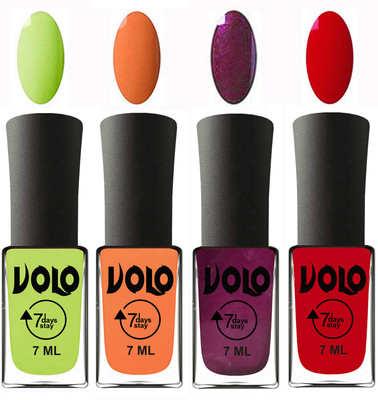 

Volo Ultra Lasting HD Shine Awesome Nail Polish Combo Parrot Green, Peach, Wine, Blood Red(Pack of 4)