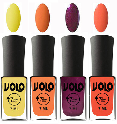 

Volo Ultra Lasting HD Shine Awesome Nail Polish Combo Yellow, Peach, Wine, Neon Orange(Pack of 4)