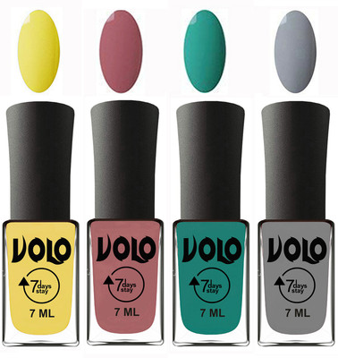 

Volo Ultra Lasting HD Shine Awesome Nail Polish Combo Yellow, Chocolate Peach, Radium Green, Light Grey(Pack of 4)