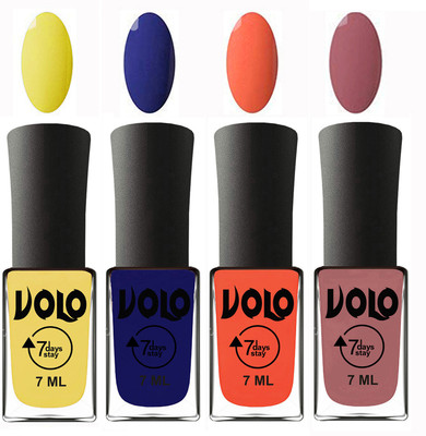 

Volo Ultra Lasting HD Shine Awesome Nail Polish Combo Yellow, Navy Blue, Neon Orange, Chocolate Peach(Pack of 4)
