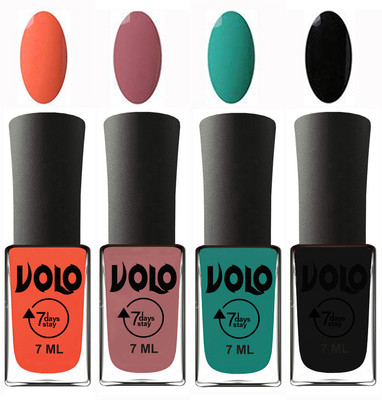 

Volo Ultra Lasting HD Shine Awesome Nail Polish Combo Neon Orange, Chocolate Peach, Radium Green, Black(Pack of 4)
