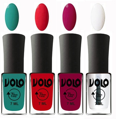 

Volo Ultra Lasting HD Shine Awesome Nail Polish Combo Radium Green, Redish Orange, Magnta, Top Coat(Pack of 4)