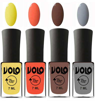 

Volo Ultra Lasting HD Shine Awesome Nail Polish Combo Yellow, Neon Orange, Brown, Light Grey(Pack of 4)