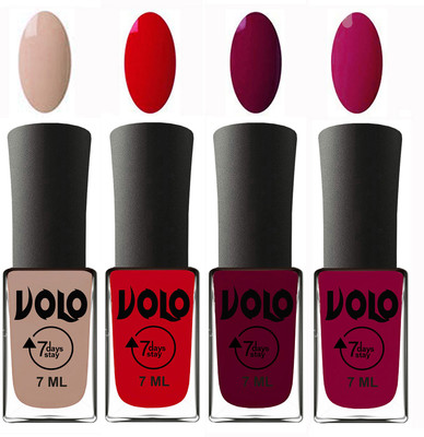 

Volo Ultra Lasting HD Shine Awesome Nail Polish Combo Light Nude, Blood Red, Wine Maroon, Magnta(Pack of 4)