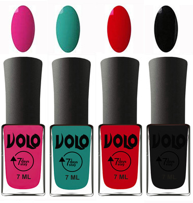 

Volo Ultra Lasting HD Shine Awesome Nail Polish Combo Magnta, Radium Green, Blood Red, Black(Pack of 4)