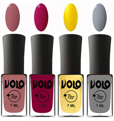 

Volo Ultra Lasting HD Shine Awesome Nail Polish Combo Chocolate Peach, Magnta, Metallic Light Golden, Light Grey(Pack of 4)