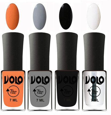 

Volo Ultra Lasting HD Shine Awesome Nail Polish Combo Peach, Light Grey, Black, Top Coat(Pack of 4)