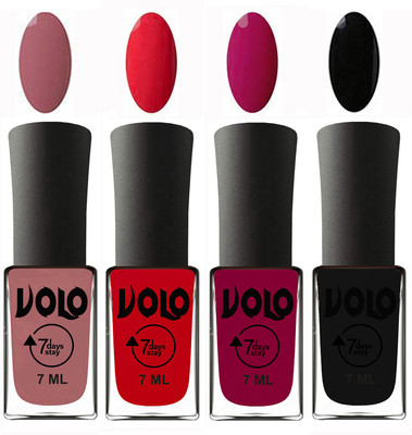 

Volo Ultra Lasting HD Shine Awesome Nail Polish Combo Chocolate Peach, Redish Orange, Magnta, Black(Pack of 4)