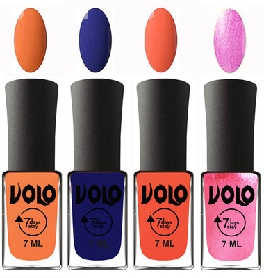 

Volo Ultra Lasting HD Shine Awesome Nail Polish Combo Peach, Navy Blue, Neon Orange, Metallic Pink(Pack of 4)