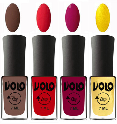 

Volo Ultra Lasting HD Shine Awesome Nail Polish Combo Brown, Redish Orange, Magnta, Metallic Light Golden(Pack of 4)