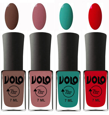 

Volo Ultra Lasting HD Shine Awesome Nail Polish Combo Brown, Chocolate Peach, Radium Green, Blood Red(Pack of 4)