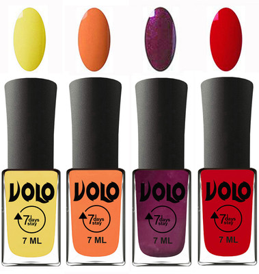 

Volo Ultra Lasting HD Shine Awesome Nail Polish Combo Yellow, Peach, Wine, Blood Red(Pack of 4)