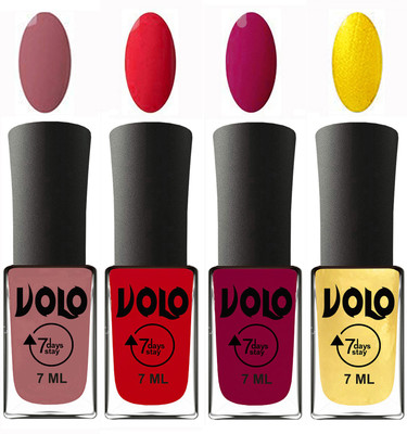 

Volo Ultra Lasting HD Shine Awesome Nail Polish Combo Chocolate Peach, Redish Orange, Magnta, Metallic Light Golden(Pack of 4)