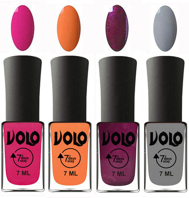 

Volo Ultra Lasting HD Shine Awesome Nail Polish Combo Magnta, Peach, Wine, Light Grey(Pack of 4)