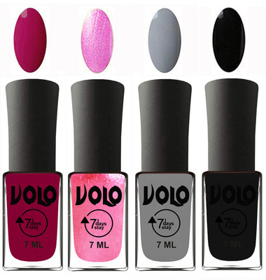 

Volo Ultra Lasting HD Shine Awesome Nail Polish Combo Magnta, Metallic Pink, Light Grey, Black(Pack of 4)