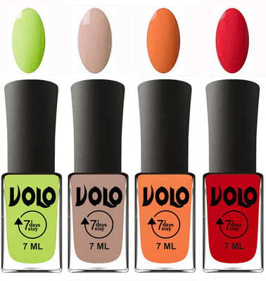 

Volo Ultra Lasting HD Shine Awesome Nail Polish Combo Parrot Green, Light Nude, Peach, Redish Orange(Pack of 4)