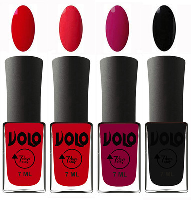 

Volo Ultra Lasting HD Shine Awesome Nail Polish Combo Blood Red, Redish Orange, Magnta, Black(Pack of 4)
