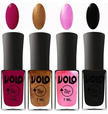 

Volo Ultra Lasting HD Shine Awesome Nail Polish Combo Magnta, Metallic Dark Golden, Metallic Pink, Black(Pack of 4)