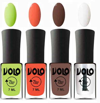 

Volo Ultra Lasting HD Shine Awesome Nail Polish Combo Parrot Green, Neon Orange, Brown, Top Coat(Pack of 4)