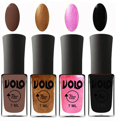 

Volo Ultra Lasting HD Shine Awesome Nail Polish Combo Brown, Metallic Dark Golden, Metallic Pink, Black(Pack of 4)