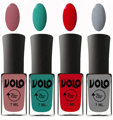

Volo Ultra Lasting HD Shine Awesome Nail Polish Combo Chocolate Peach, Radium Green, Blood Red, Light Grey(Pack of 4)