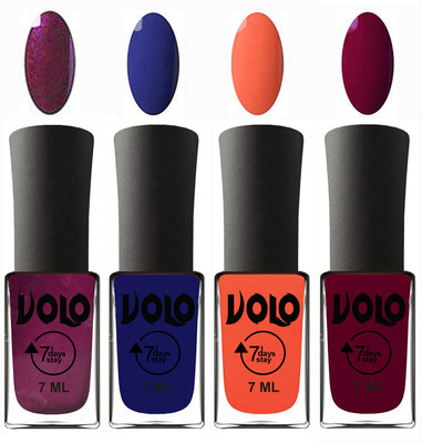 

Volo Ultra Lasting HD Shine Awesome Nail Polish Combo Wine, Navy Blue, Neon Orange, Wine Maroon(Pack of 4)