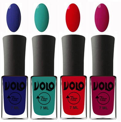 

Volo Ultra Lasting HD Shine Awesome Nail Polish Combo Navy Blue, Radium Green, Blood Red, Magnta(Pack of 4)