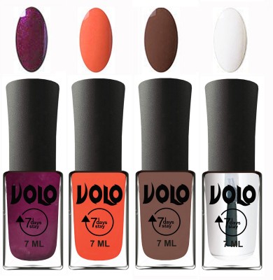 

Volo Ultra Lasting HD Shine Awesome Nail Polish Combo Wine, Neon Orange, Brown, Top Coat(Pack of 4)