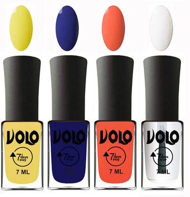 

Volo Ultra Lasting HD Shine Awesome Nail Polish Combo Yellow, Navy Blue, Neon Orange, Top Coat(Pack of 4)