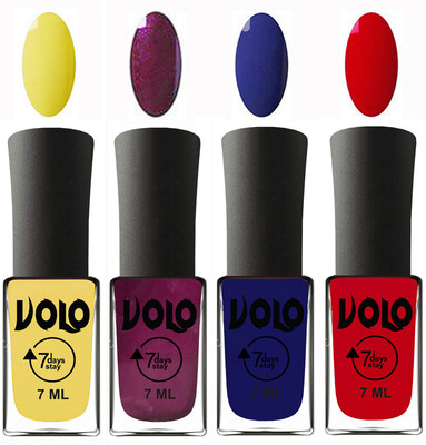

Volo Ultra Lasting HD Shine Awesome Nail Polish Combo Yellow, Wine, Navy Blue, Blood Red(Pack of 4)