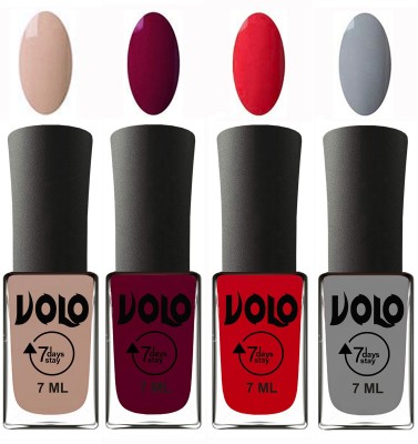 

Volo Ultra Lasting HD Shine Awesome Nail Polish Combo Light Nude, Wine Maroon, Redish Orange, Light Grey(Pack of 4)