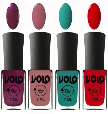 

Volo Ultra Lasting HD Shine Awesome Nail Polish Combo Wine, Chocolate Peach, Radium Green, Blood Red(Pack of 4)