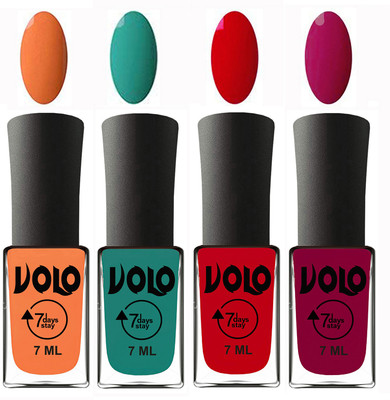 

Volo Ultra Lasting HD Shine Awesome Nail Polish Combo Peach, Radium Green, Blood Red, Magnta(Pack of 4)