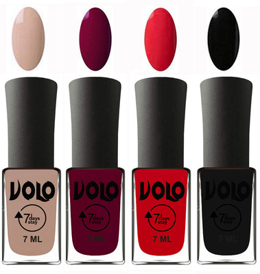 

Volo Ultra Lasting HD Shine Awesome Nail Polish Combo Light Nude, Wine Maroon, Redish Orange, Black(Pack of 4)