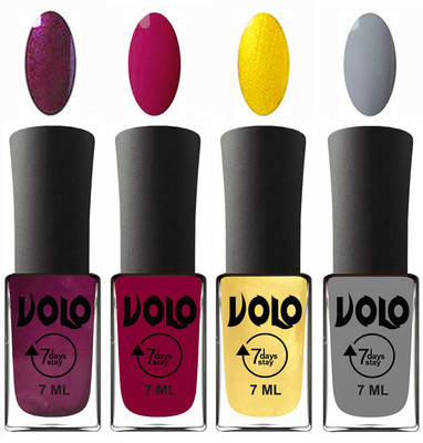 

Volo Ultra Lasting HD Shine Awesome Nail Polish Combo Wine, Magnta, Metallic Light Golden, Light Grey(Pack of 4)