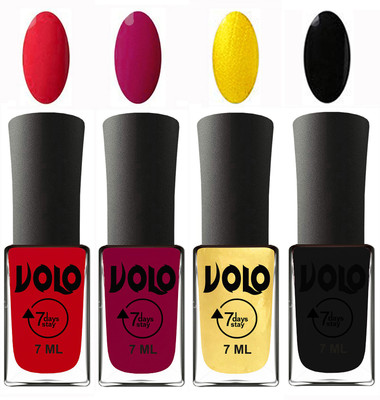 

Volo Ultra Lasting HD Shine Awesome Nail Polish Combo Redish Orange, Magnta, Metallic Light Golden, Black(Pack of 4)