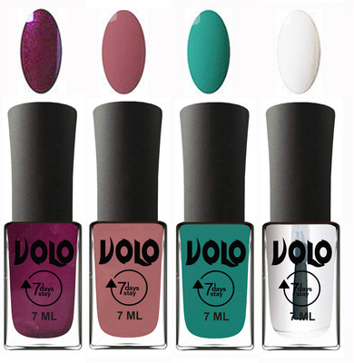 

Volo Ultra Lasting HD Shine Awesome Nail Polish Combo Wine, Chocolate Peach, Radium Green, Top Coat(Pack of 4)