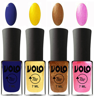 

Volo Ultra Lasting HD Shine Awesome Nail Polish Combo Navy Blue, Metallic Light Golden, Metallic Dark Golden, Metallic Pink(Pack of 4)