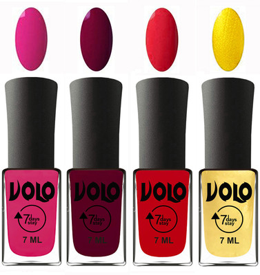 

Volo Ultra Lasting HD Shine Awesome Nail Polish Combo Wine Maroon, Redish Orange, Magnta, Metallic Light Golden(Pack of 4)