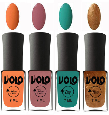 

Volo Ultra Lasting HD Shine Awesome Nail Polish Combo Peach, Chocolate Peach, Radium Green, Metallic Dark Golden(Pack of 4)