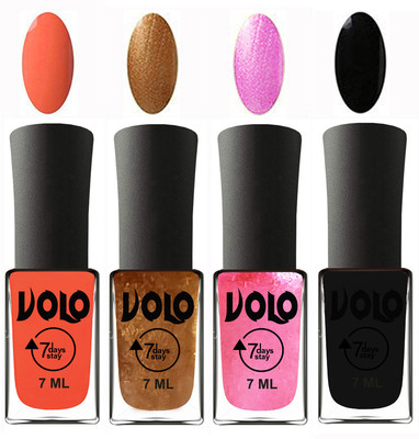 

Volo Ultra Lasting HD Shine Awesome Nail Polish Combo Neon Orange, Metallic Dark Golden, Metallic Pink, Black(Pack of 4)