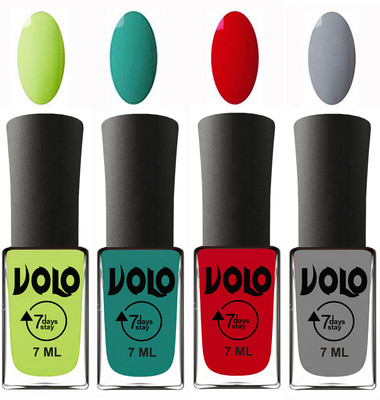 

Volo Ultra Lasting HD Shine Awesome Nail Polish Combo Parrot Green, Radium Green, Blood Red, Light Grey(Pack of 4)