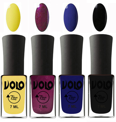 

Volo Ultra Lasting HD Shine Awesome Nail Polish Combo Yellow, Wine, Navy Blue, Black(Pack of 4)