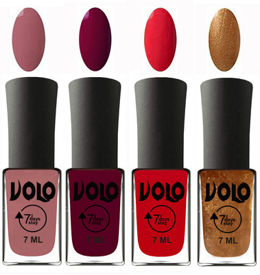 

Volo Ultra Lasting HD Shine Awesome Nail Polish Combo Chocolate Peach, Wine Maroon, Redish Orange, Metallic Dark Golden(Pack of 4)