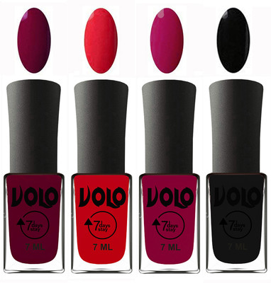 

Volo Ultra Lasting HD Shine Awesome Nail Polish Combo Wine Maroon, Redish Orange, Magnta, Black(Pack of 4)