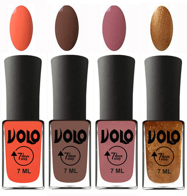 

Volo Ultra Lasting HD Shine Awesome Nail Polish Combo Neon Orange, Brown, Chocolate Peach, Metallic Dark Golden(Pack of 4)