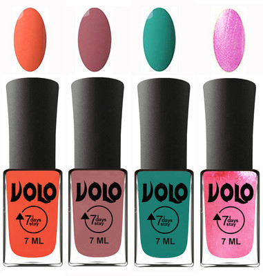 

Volo Ultra Lasting HD Shine Awesome Nail Polish Combo Neon Orange, Chocolate Peach, Radium Green, Metallic Pink(Pack of 4)