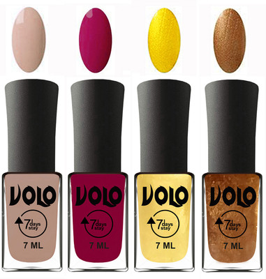 

Volo Ultra Lasting HD Shine Awesome Nail Polish Combo Light Nude, Magnta, Metallic Light Golden, Metallic Dark Golden(Pack of 4)