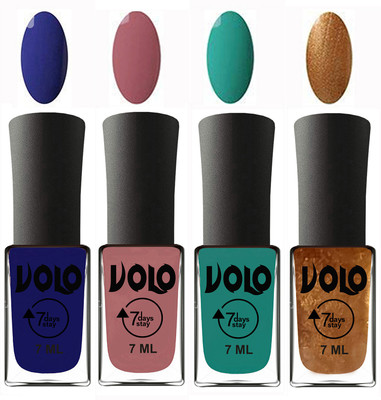 

Volo Ultra Lasting HD Shine Awesome Nail Polish Combo Navy Blue, Chocolate Peach, Radium Green, Metallic Dark Golden(Pack of 4)