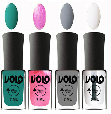 

Volo Ultra Lasting HD Shine Awesome Nail Polish Combo Radium Green, Metallic Pink, Light Grey, Top Coat(Pack of 4)